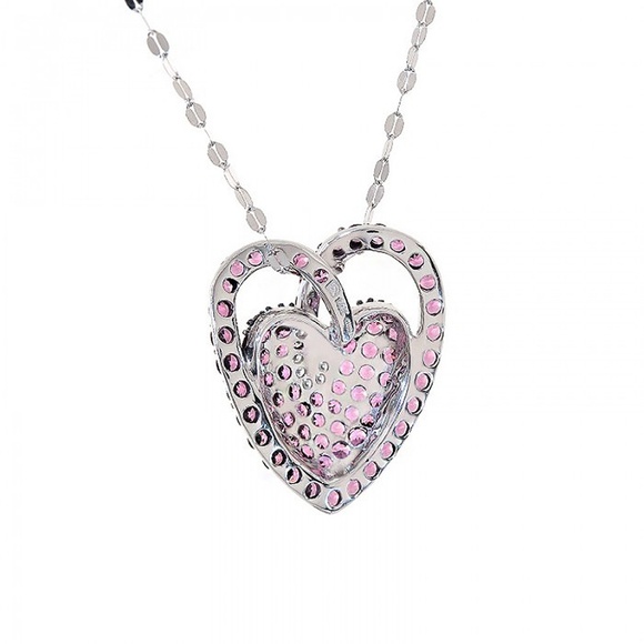 1.50 Ct Ruby & Diamonds Necklace 14K White Gold - Picture 3 of 5